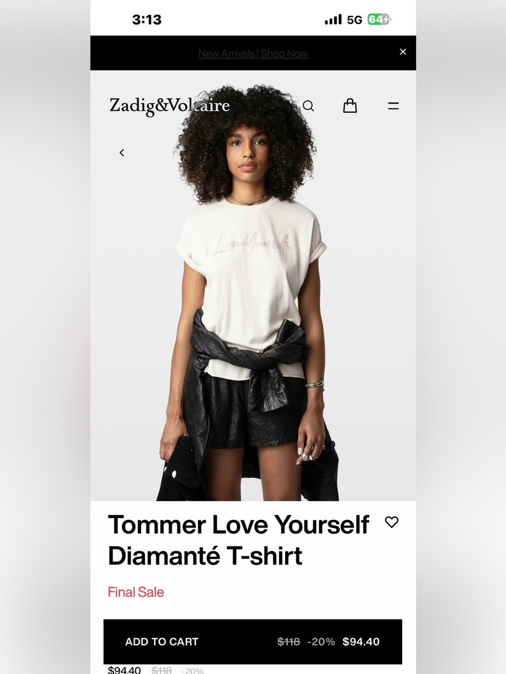 Zadig & Voltaire Light Pink "Love Yourself" Raw Hem Tee